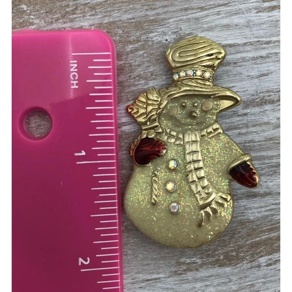 VTG Eisenberg Ice Christmas Brooch Rhinestone Silver Tree & Gold Glitter Snowman